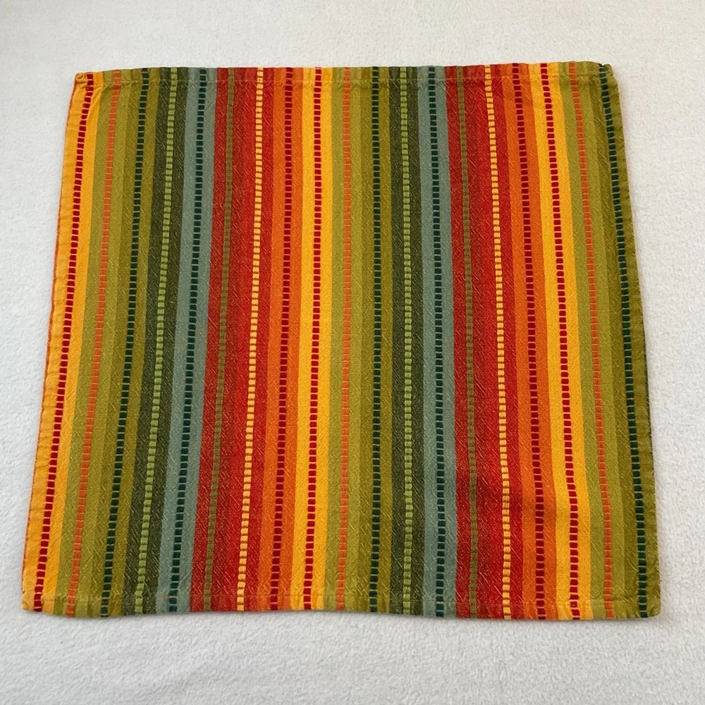 Pier 1 Vintage Striped Cloth Napkins Set of 10 Orange Green Yellow Square Autumn